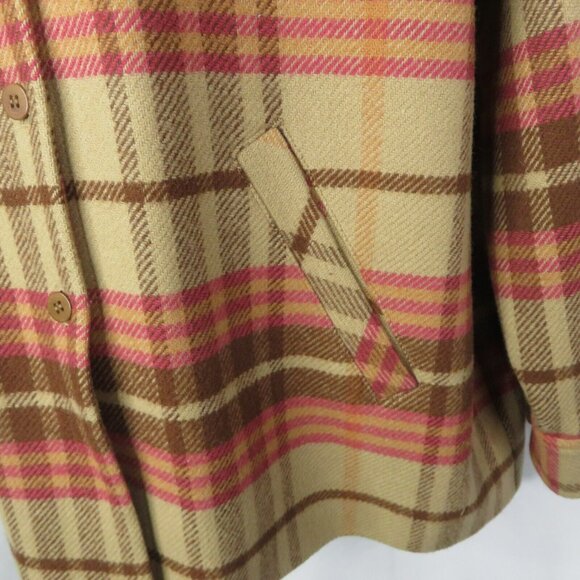 Pendleton Plaid Jacket FLAW Camel Brown Pink Wool & Lambswool  Lined Coat - Picture 3 of 15